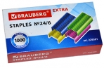Скобы для степлера цветные №24/6, 1000 штук, BRAUBERG EXTRA, до 30 листов, 229301 оптом