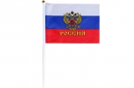 Флаг России с гербом 14х21 см,  шток 30 см, полиэстер 3653417 оптом