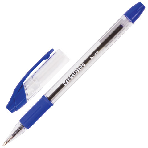 Ручка шариковая с грипом BRAUBERG "Samurai", СИНЯЯ, корпус прозрачный, узел 0,7 мм, линия письма 0,35 мм, 141149 оптом
