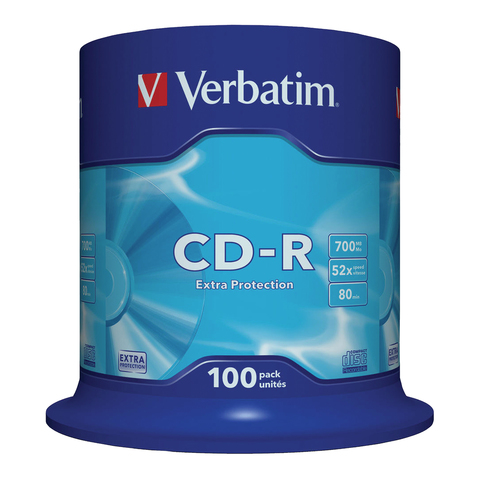 Диски CD-R VERBATIM 700 Mb 52х, КОМПЛЕКТ 100 шт., Cake Box, 43411 оптом