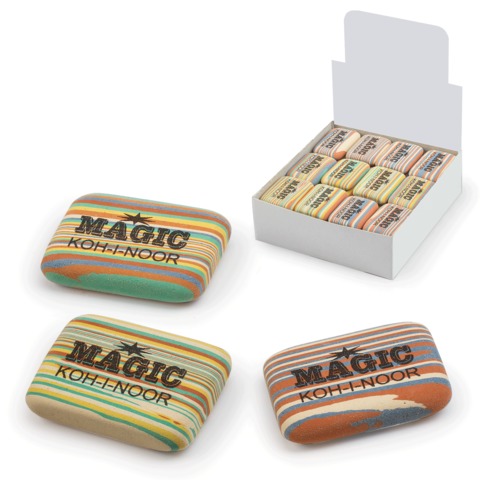 Ластик KOH-I-NOOR "Magic", 35x24x8 мм, цветной, ассорти, прямоугольный, натуральный каучук, 6516040001KD оптом