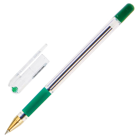 Ручка шариковая масляная с грипом MUNHWA "MC Gold", зеленая, корпус прозрачный, узел 0,5 мм, линия письма 0,3 мм, BMC-04 оптом