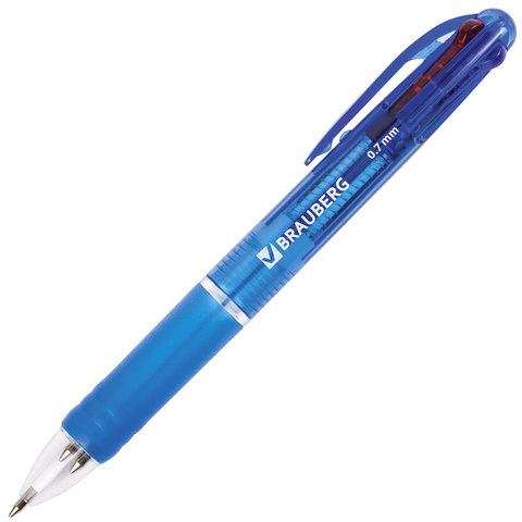 Ручка шариковая автоматическая с грипом BRAUBERG "Spectrum", 4 ЦВЕТА (синяя, черная, красная, зеленая), линия письма 0,35мм, 141513 оптом