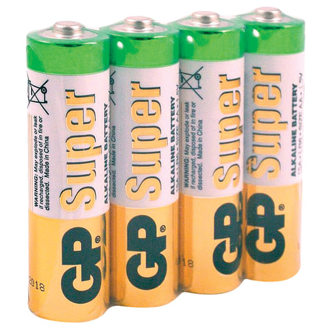 Батарейки КОМПЛЕКТ 4 шт., GP Super, AA (LR06, 15А), алкалиновые, пальчиковые, в пленке, 15ARS-2SB4 оптом