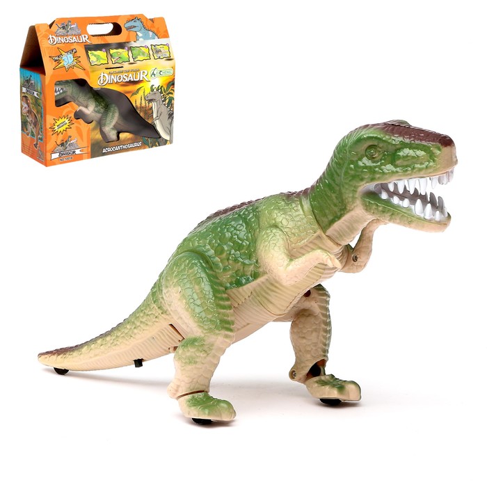 Динозавр «Рекс» работает от батареек, световые и звуковые эффекты, цвета МИКС оптом