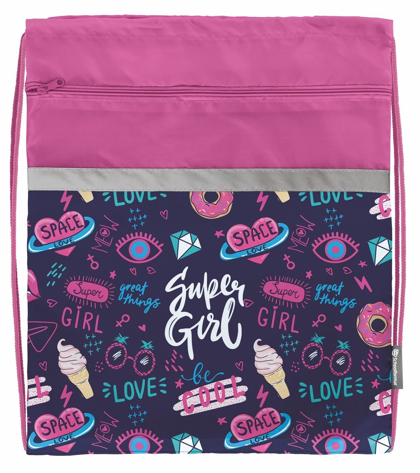Мешок для обуви Schoolformat SUPER GIRL, 42х34 см, для девочек, с карманом оптом