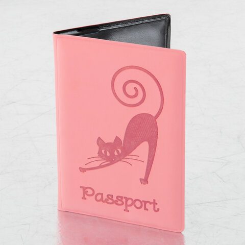 Обложка для паспорта STAFF, мягкий полиуретан, "Кошка", персиковая, 237615 оптом
