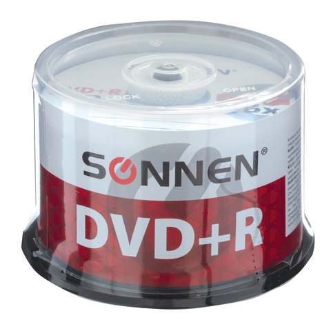 Диски DVD+R (плюс) SONNEN 4,7 Gb 16x Cake Box (упаковка на шпиле), КОМПЛЕКТ 50 шт., 512577 оптом