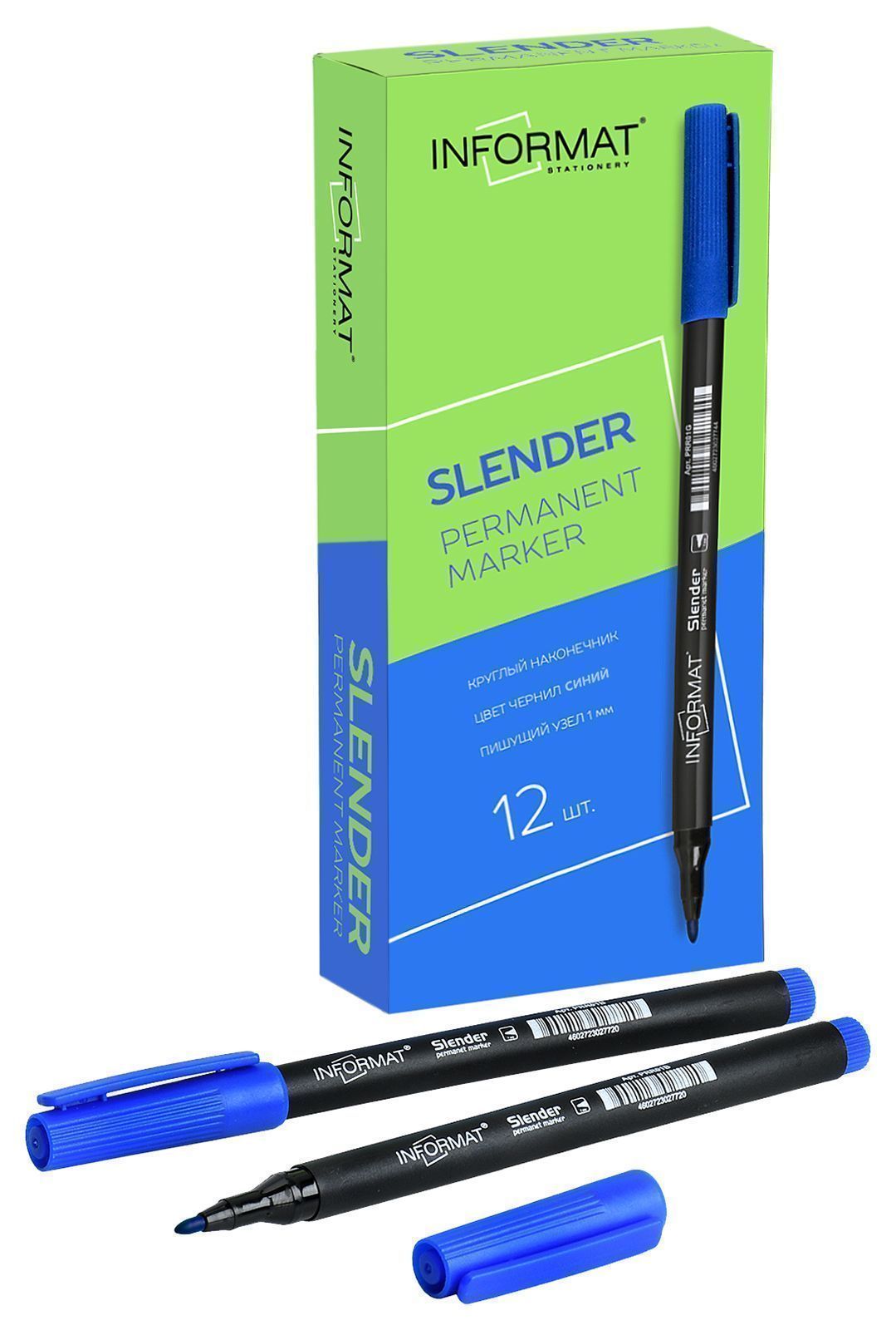 Маркер перманентный INFORMAT SLENDER 1 мм, синий, круглый оптом
