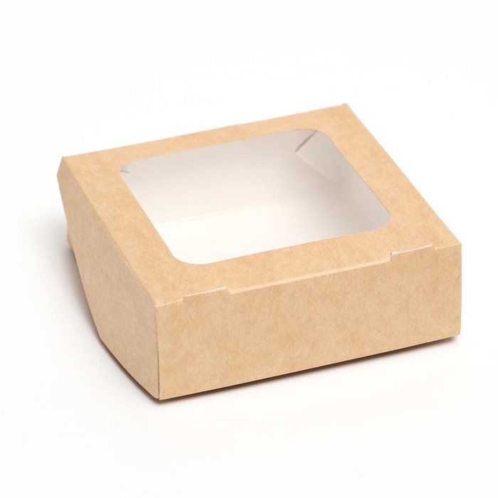 Коробка пищевая, с окном, крафт, 10 х 10 х 3,5 см оптом