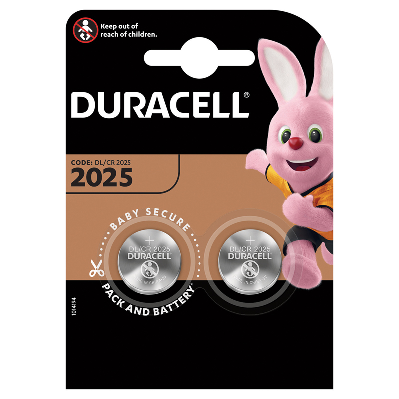 Батарейка Duracell CR2025 3V литиевая, 2BL оптом