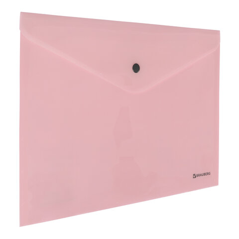Папка-конверт с кнопкой BRAUBERG "Pastel", А4, до 100 листов, непрозрачная, персиковая, 0,18 мм, 270476 оптом