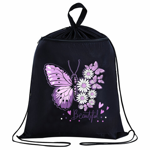 Мешок для обуви BRAUBERG, с петлёй, карман на молнии, 47х37 см, "Butterfly", 271607 оптом