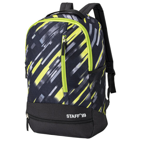 Рюкзак STAFF STRIKE универсальный, 3 кармана, черно-салатовый, 45х27х12 см, 270783 оптом