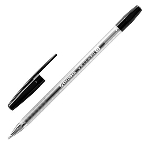 Ручка шариковая BRAUBERG "M-500 CLASSIC", ЧЕРНАЯ, корпус прозрачный, узел 0,7 мм, линия письма 0,35 мм, 143445 оптом