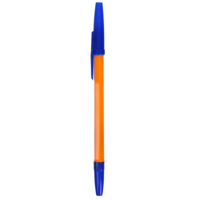 Ручка шариковая 0,7 мм, стержень синий, корпус оранжевый с синим колпачком оптом