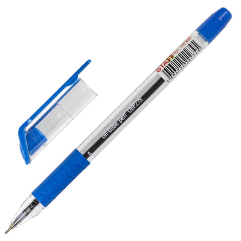 Ручка шариковая масляная с грипом STAFF "OBP-279", СИНЯЯ, игольчатый узел 0,7 мм, линия письма 0,35 мм, 142988 оптом