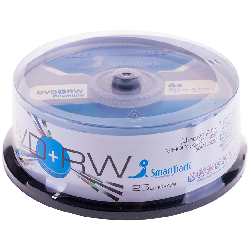 Диск DVD+RW 4.7Gb Smart Track 4x Cake Box (25шт) оптом