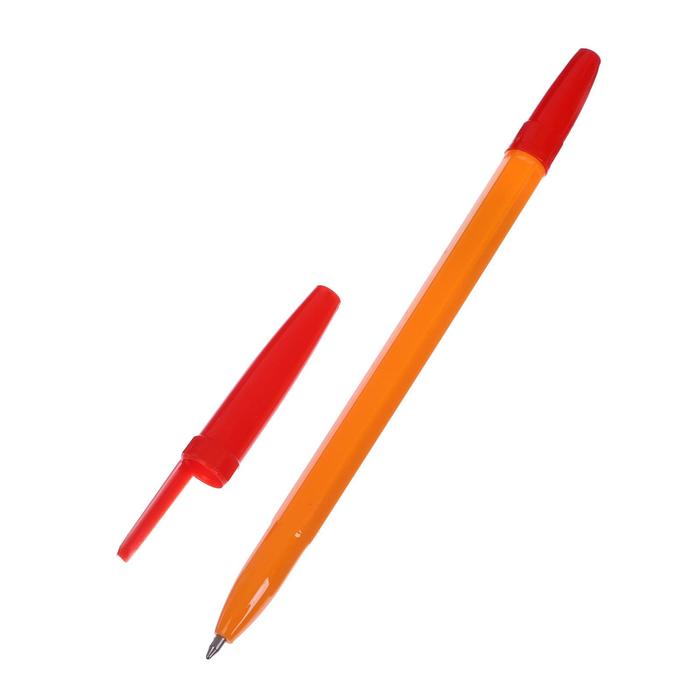 Ручка шариковая 0,7 мм, стержень красный, корпус оранжевый с красным колпачком оптом