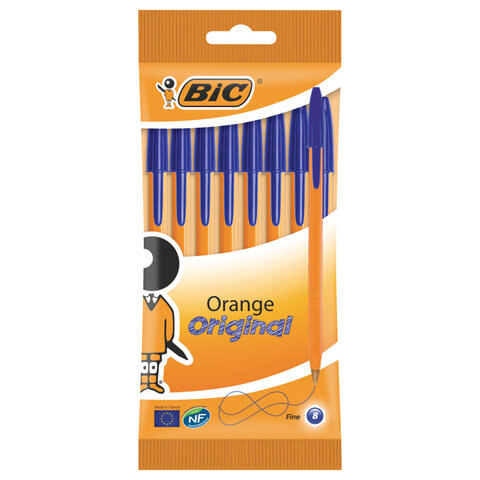 Ручки шариковые BIC "Orange Fine", НАБОР 8 шт., СИНИЕ, линия письма 0,32 мм, пакет, 919228 оптом