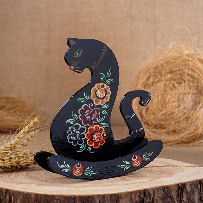 Сувенир "Кошка-качалка", чёрная,  гордецкая роспись оптом