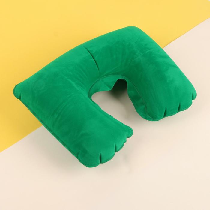 Подушка для шеи дорожная, надувная, 38 ? 24 см, цвет зелёный оптом