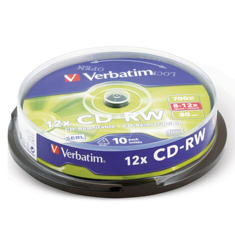 Диски CD-RW VERBATIM 700 Mb 12х, КОМПЛЕКТ 10 шт, Cake Box, 43480 оптом