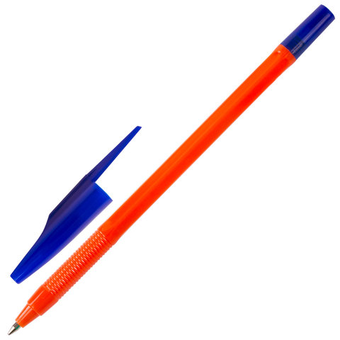 Ручка шариковая масляная STAFF "Basic OBP-679", СИНЯЯ, корпус оранжевый, узел 1 мм, линия письма 0,7 мм, 142679 оптом