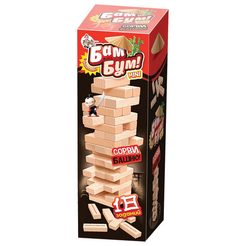 Игра настольная Башня "Бам-бум mini", неокрашенные деревянные блоки с заданиями, 10 КОРОЛЕВСТВО, 2790 оптом