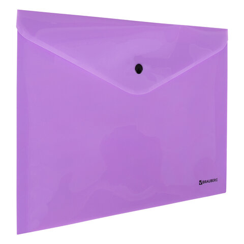 Папка-конверт с кнопкой BRAUBERG "Pastel", А4, до 100 листов, непрозрачная, лиловая, 0,18 мм, 270475 оптом