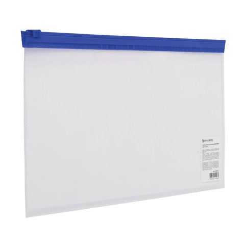 Папка-конверт на молнии МАЛОГО ФОРМАТА (250х135 мм), прозрачная, молния синяя, 0,11 мм, BRAUBERG, 226032 оптом