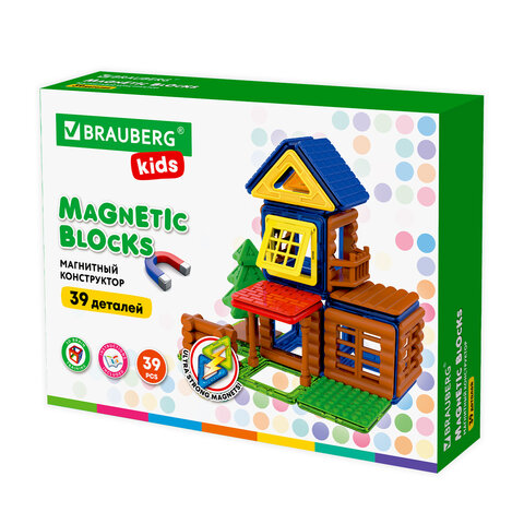 Магнитный конструктор MAGNETIC BUILD BLOCKS-39 "Построй дом", 39 деталей, BRAUBERG KIDS, 663849 оптом