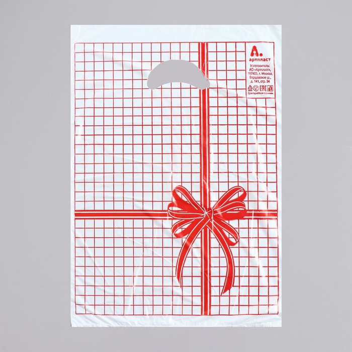 Пакет "Красная клетка", полиэтиленовый с вырубной ручкой, 22 х 30 см, 12 мкм оптом