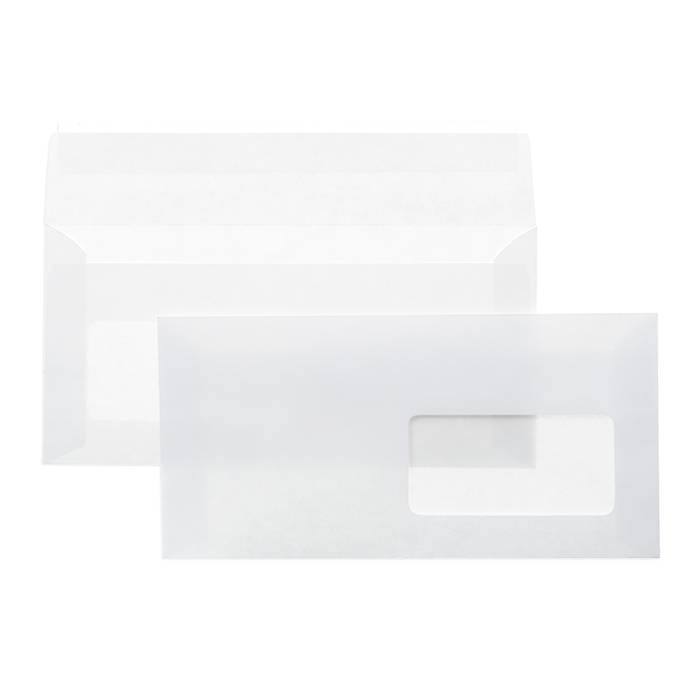 Конверт почтовый Е65 (110х220) ОКНО справа, белый, стрип, 80 г/м2 оптом