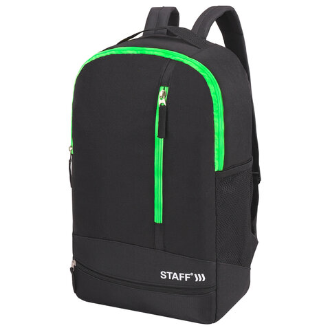 Рюкзак STAFF STRIKE универсальный, 3 кармана, черный с салатовыми деталями, 45х27х12 см, 270785 оптом