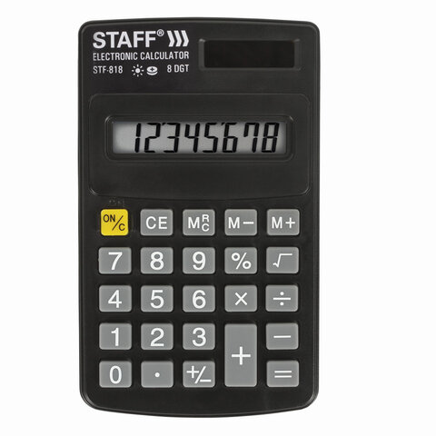Калькулятор карманный STAFF STF-818 (102х62 мм), 8 разрядов, двойное питание, 250142 оптом