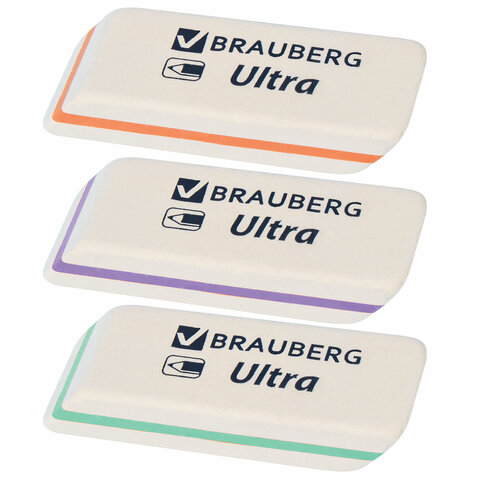 Ластик BRAUBERG "Ultra", 50х14х8 мм, белый, детали ассорти, натуральный каучук, 228704 оптом
