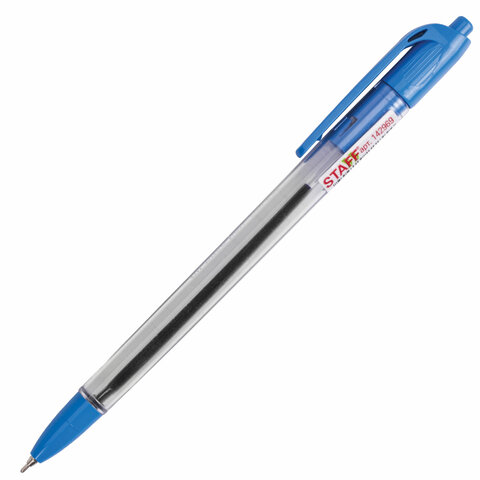 Ручка шариковая масляная автоматическая STAFF "OBP-252", СИНЯЯ, узел 0,7 мм, линия 0,35 мм, 142969 оптом