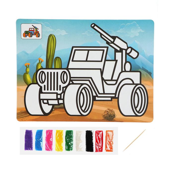 Фреска с цветным основанием «Машина с пулеметом» 9 цветов песка по 2 г оптом