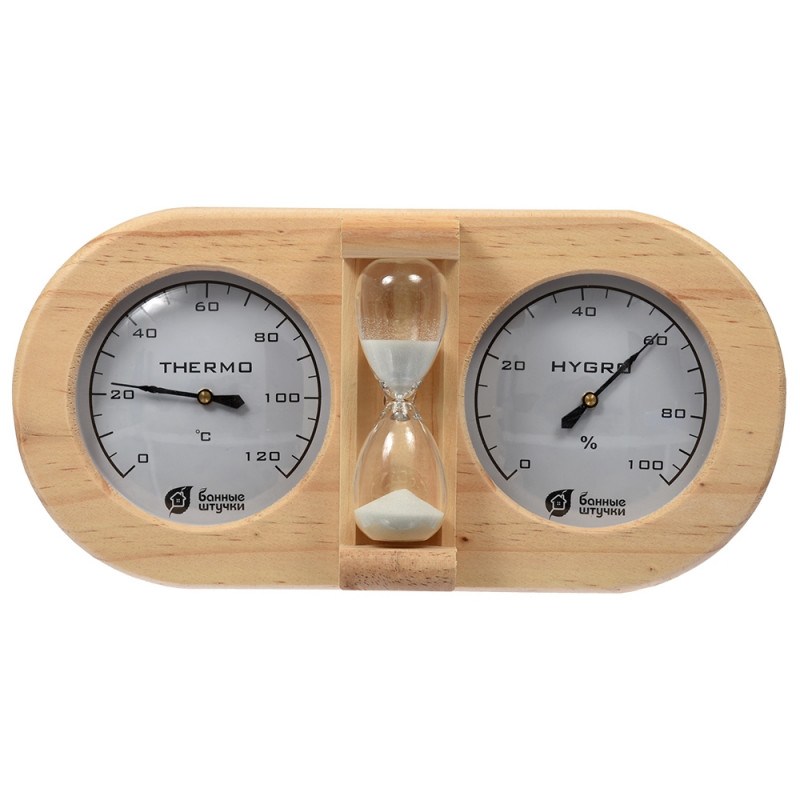 Термометр с гигрометром Банная станция с песочными часами 27х13, 8х7, 5 18028 оптом