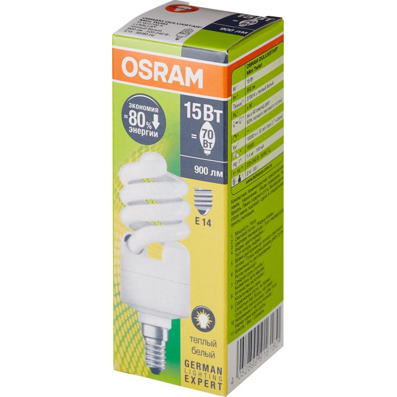 Лампа энергосберегающая OSRAM DST MTW 15W/827 220-240V E14 4052899916180 оптом