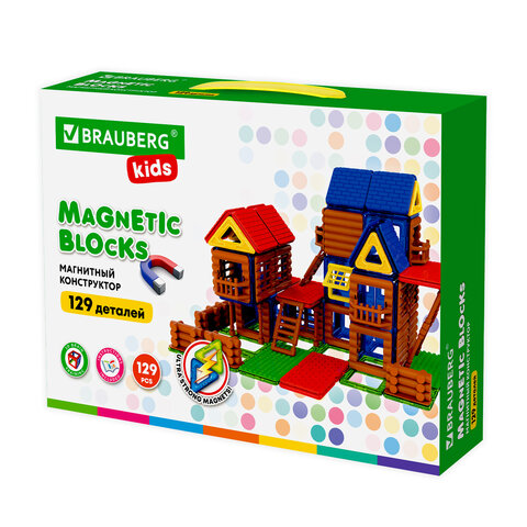 Магнитный конструктор MEGA MAGNETIC BUILD BLOCKS-129 "Построй дом", 129 деталей, BRAUBERG KIDS, 663850 оптом