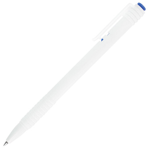 Ручка шариковая масляная автоматическая BRAUBERG "Click White", СИНЯЯ, корпус белый, узел 1 мм, линия письма 0,5 мм, 142713 оптом