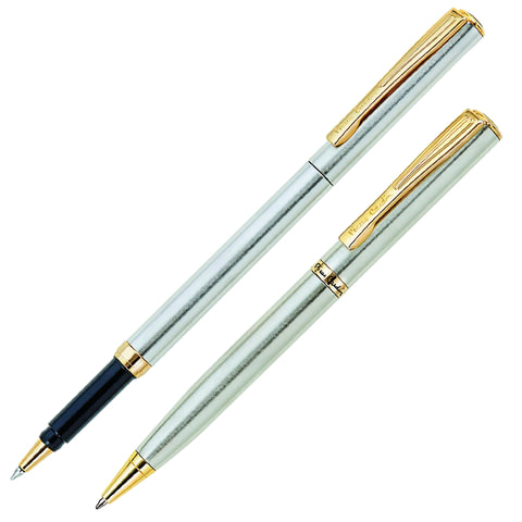 Набор PIERRE CARDIN (Пьер Карден): шариковая ручка + ручка-роллер, корпус серебристый, латунь, PC0865BP/RP, синий оптом