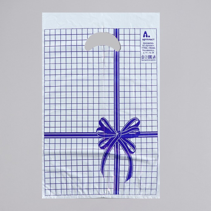Пакет "Синяя клетка", полиэтиленовый с вырубной ручкой, 22 х 30 см, 12 мкм оптом