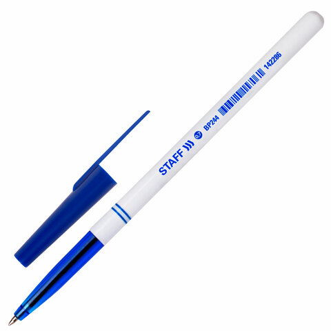 Ручка шариковая STAFF "Basic BP-244", СИНЯЯ, корпус белый, узел 0,7 мм, линия письма 0,35 мм, 142286 оптом
