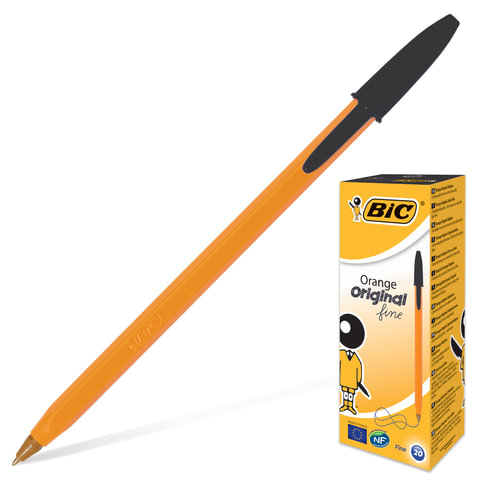 Ручка шариковая BIC "Orange", ЧЕРНАЯ, корпус оранжевый, узел 0,8 мм, линия письма 0,3 мм, 8099231 оптом