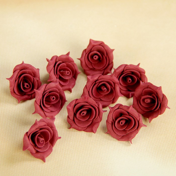 Набор цветов для  декора "Роза", из фоамирана, D= 3 см, 10 шт, МИКС, бордо оптом