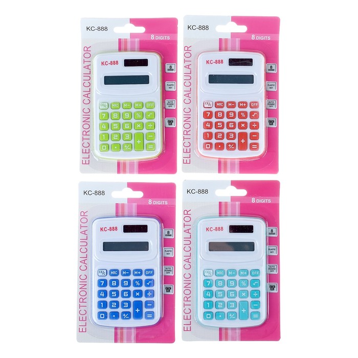 Калькулятор карманный с цветными кнопками, 8 - разрядный, МИКС оптом