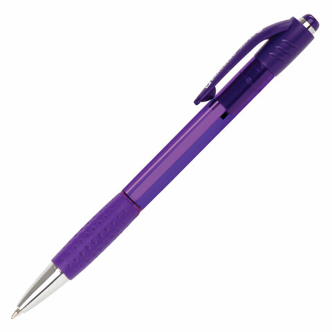 Ручка шариковая автоматическая с грипом BRAUBERG SUPER, СИНЯЯ, корпус фиолетовый, узел 0,7 мм, линия письма 0,35 мм, 143373 оптом